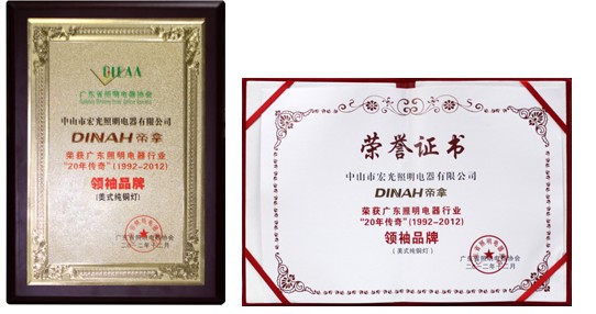 热烈祝贺DINAH帝拿荣获“美式纯铜灯领袖品牌”